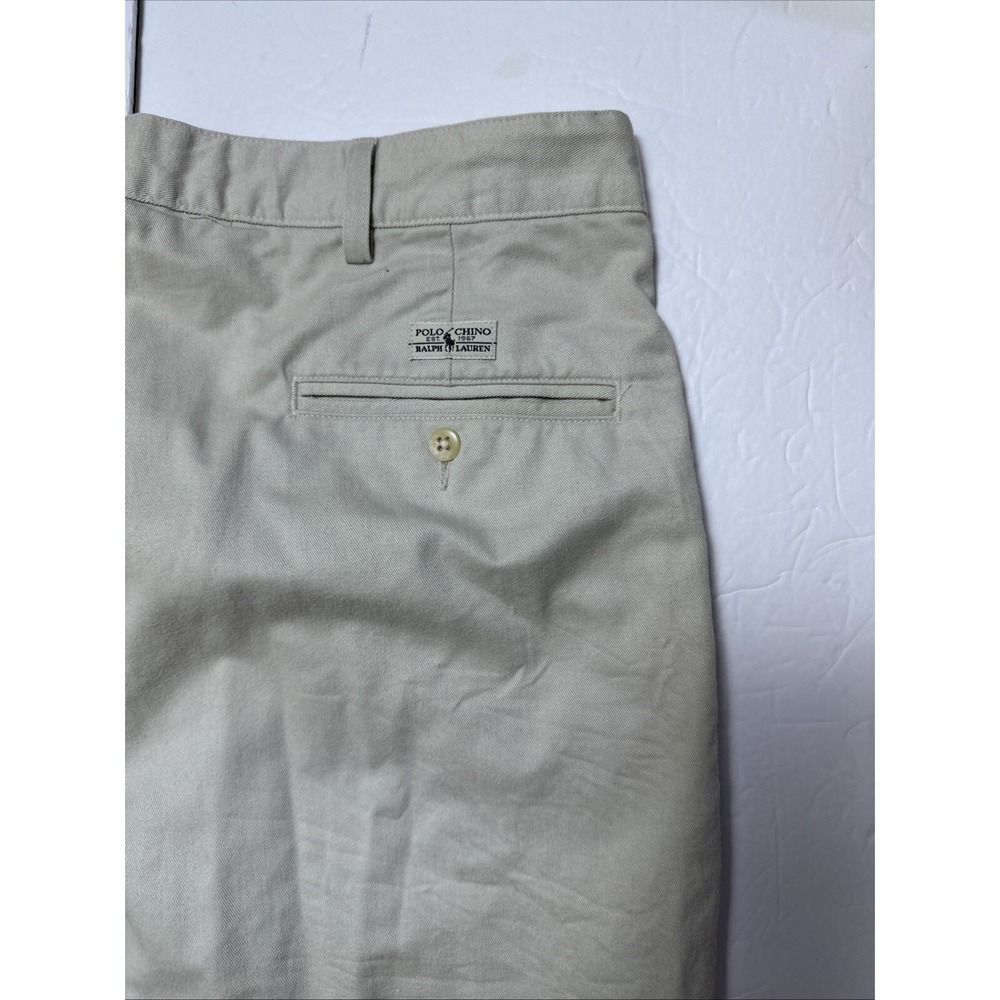 Polo Ralph Lauren Mens Pants Beige 34x32 Pant Pleated Cuffed Cotton - Picture 4 of 6